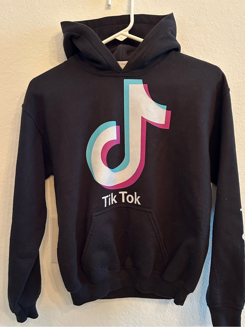 TikTok Logo Black Hoodie with Multicolor Print size Youth Large
